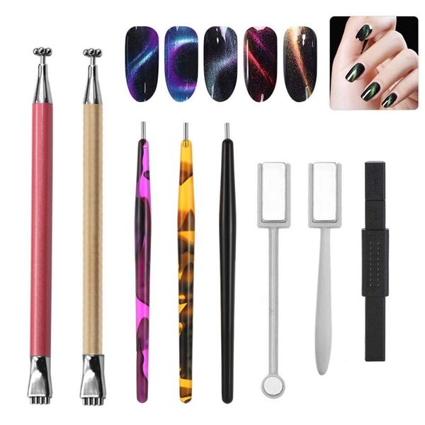 8Pcs Nail Magnet Tool Set, Magnet Stick Magnet Pen Manicure Nail Art Tool for DIY Magic 3D Magnetic Cats Eyes Polish UV Gel