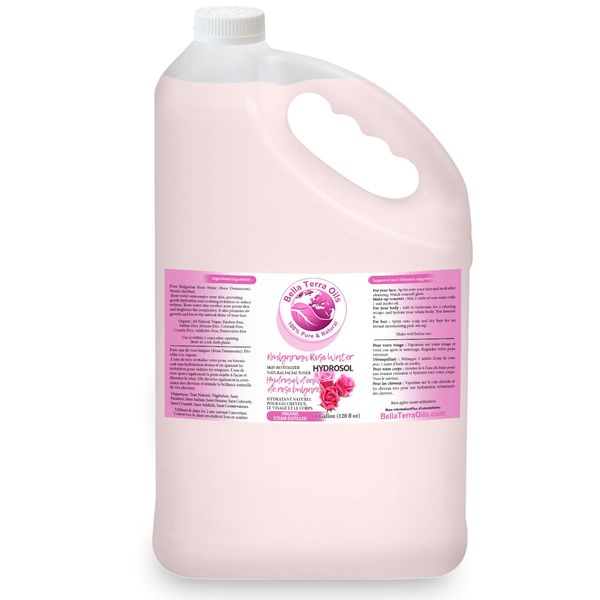 Bella Terra Oils Authentic Rose Water Hydrosol – 1gallon, Steam Distilled, Gentle, Rejuvenating, Refreshing Facial Toner