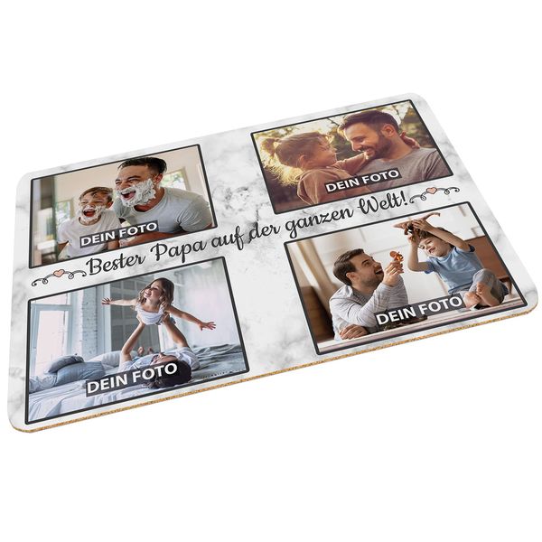 Platzset selbst gestalten mit 4 Fotos - Tischset Bester Papa der Welt - Platzdeckchen, Geschenk für Papa Geburtstag, Weihnachten - rutschfeste & abwischbare Unterlage Kork, 40x30 cm I Personalisiert