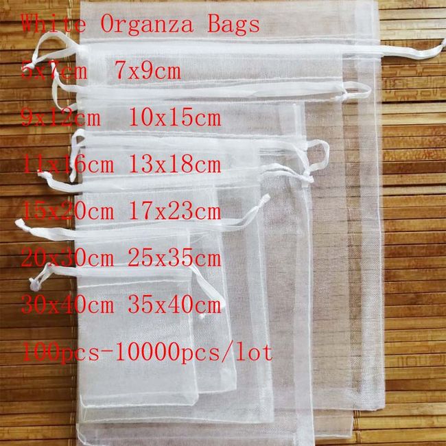 100pcs/lot Clear Jewelry Bags Organza Gift Bags Drawstring Packing