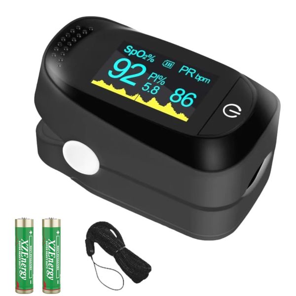 TECH14 Fingertip Pulse Oximeter Blood Oxygen Saturation Monitor, Heart Rate Monitor and SpO2 Levels With OLED Screen【CE Approved, ISO13485, FDA】 (Black)