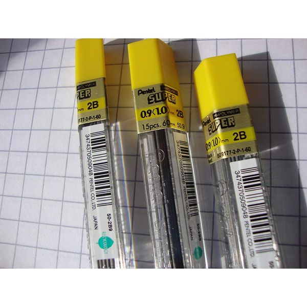 45 PENTEL Super Mechanical Pencil Refill Leads 0.9mm 2B