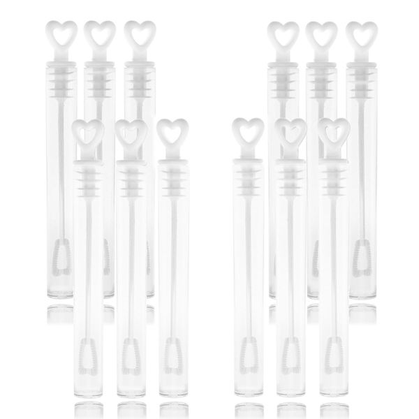 12 Mini Heart Bubble Tubes With 4ml Bubble Liquid Solution and Blow Wands, Weddings favours, Parties, Celebrations, Children’s Birthday Party Bag Fillers, Kids Toys (White Heart 12 Pack)