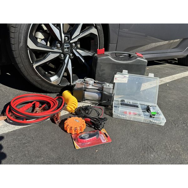 Roadside Emergency Kit 12v Air Compressor Tire Repair Kit  &  Jumping Cable