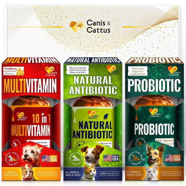 Cat & Dog Antibiotic & Probiotics, 3 Bottles x 2 oz, Pet Vitamins for Cats & Dog