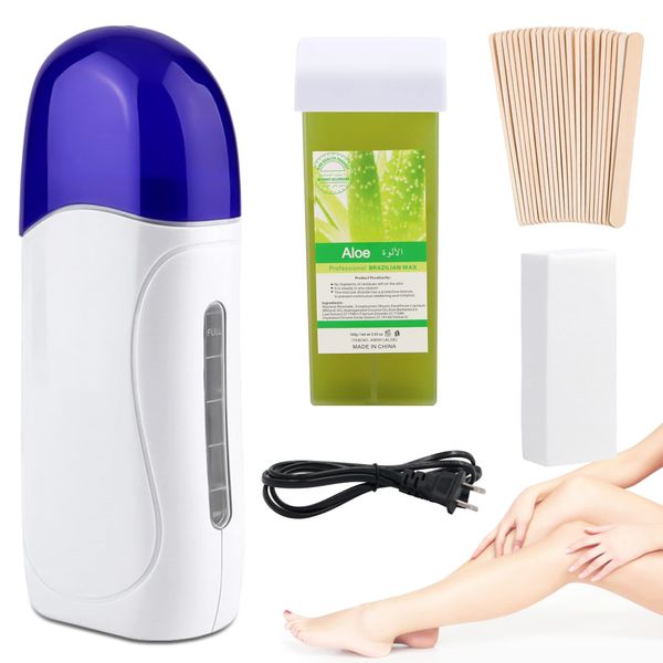 Pinkiou Roll on Wax Kit for Hair Removal Wax Roller Kit Skin Care Wax Up Waxing Warmer with Cartridge Honey Wax Strip at Home Wax Kit for Arm Leg Bikini