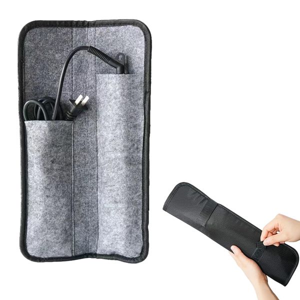 ALHBEJT Flat Iron Travel Case Travel Pouch Flat Iron Sleeve Professional Felt Mat Curling Iron Cover Hair Straighteners Case Cover Travel Hair Curler Curling Wand Storage Tyling Tool Pouch (Gray)