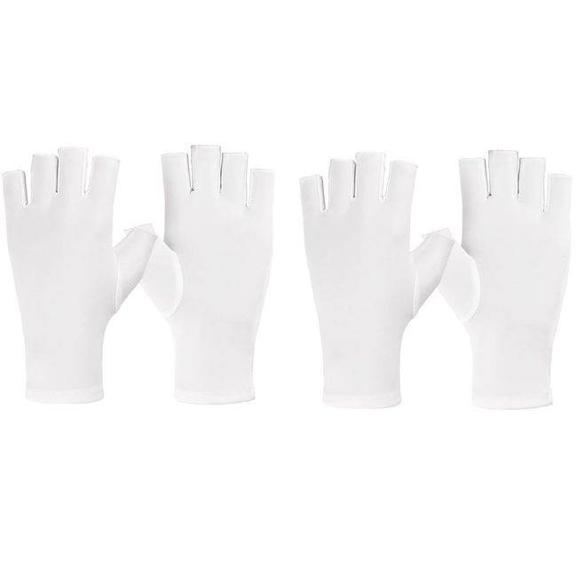 VEGCOO UV Handschuhe Nägel, 2 Paar UV-Schutzhandschuhe,Weiß Halbfinger UV Handschuhe,Nagel UV Handschuhe Fingerlose Handschuhe für Maniküre Autofahren Angeln (Weiß)