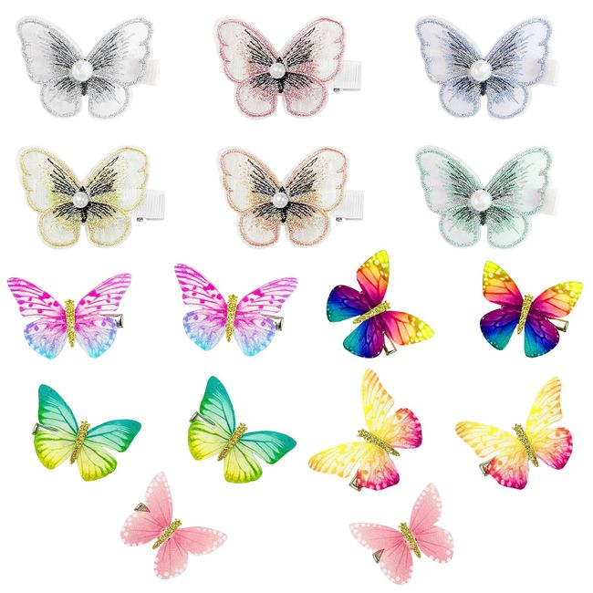 16 Colorful Butterfly Hair Clips, Duckbill Hair Clips, Playful Girl Hair Accessories, Realistic Butterfly Hair Clips, Clips That Don't Hurt Hair, Clips That Don't Fade