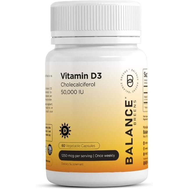 Vitamin D3 50,000 IU - 60 Veg Capsules - High Potency Gluten - Balance Breens