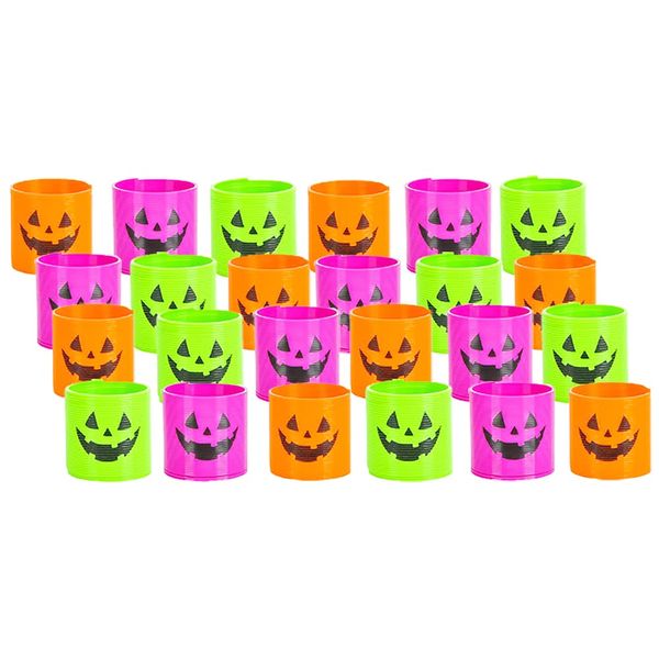 The Dreidel Company Halloween Coil Spring, Jack-O-Lantern Circle Shaped Coils, Neon Colors Magic Spring Toy, Party Favor for Kids, 1.4" (35mm) (24-Pack)