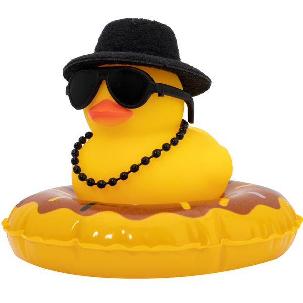 wonuu Rubber Duck Car Decorations Cute Car Accessories Dashboard Car Ornament with Cowboy Hat Swim Ring Colour Necklace and Sunglasses