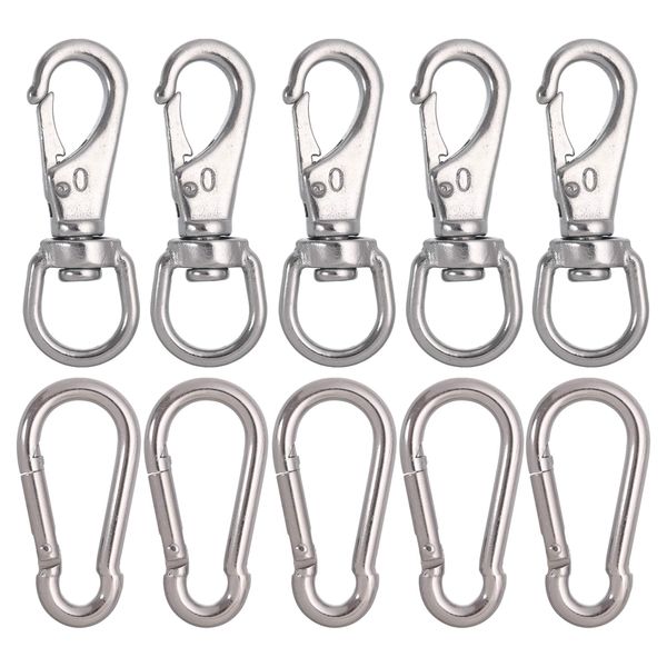 Mixiflor 5pcs Stainless Steel Swivel Eye Snap Hook Flag Pole Clips,with 5pcs Snap Hook Carabiner Diving Clips Spring Hooks for Bird Feeders, Pet Chains, Dog Tie-Out Cable, Keychains and More