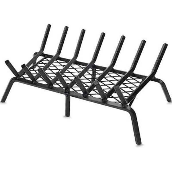 Fireplace Grate w/ Ember Retainer 24" Heavy Duty Wood Stove Burning Rack Holder