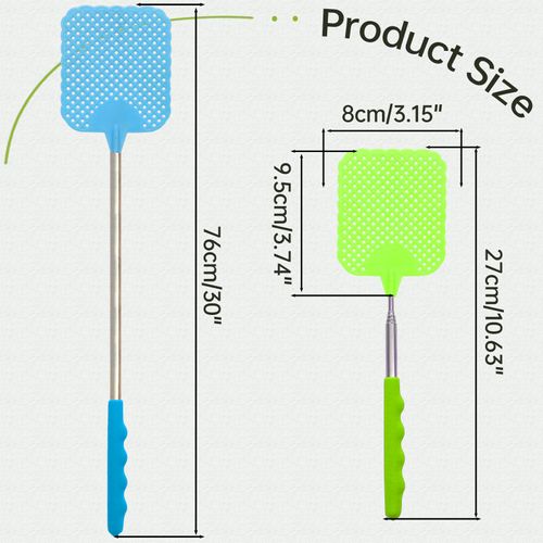 Bonsicoky 3 Pack Fly Swatters Set - Plastic Fly Swatters Heavy Duty - Square Fly Swatters with Stainless Steel Handle for Indoor and Outdoor - Blue + Green + Red