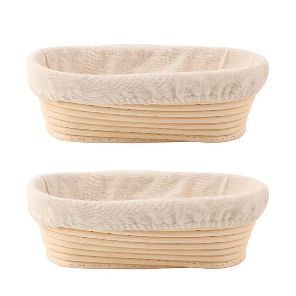 DOYOLLA Bread Proofing Baskets Set of 2 10 inch Oval Shaped Dough Proofing Bowls w/Liners Perfect for Professional & Home Sourdough Bread Baking