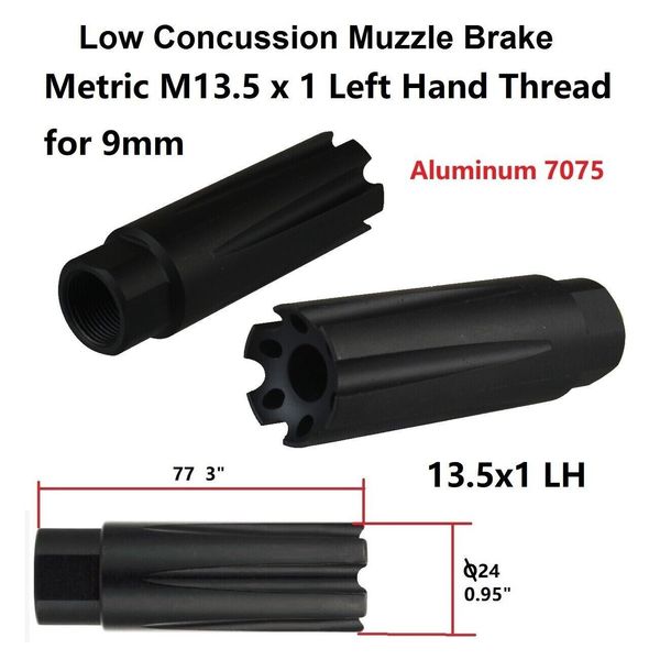 13.5x1 Left Hand Thread Tanker Muzzle Brake For 9mm Anodized Black Color