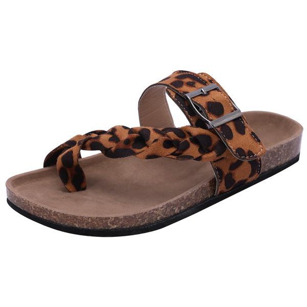 Harssidanzar Women's Cork footbed Sandal with Comfort and Wide Widths Available Summer Sandals KL222UK,Leopard,Size 4.5 UK