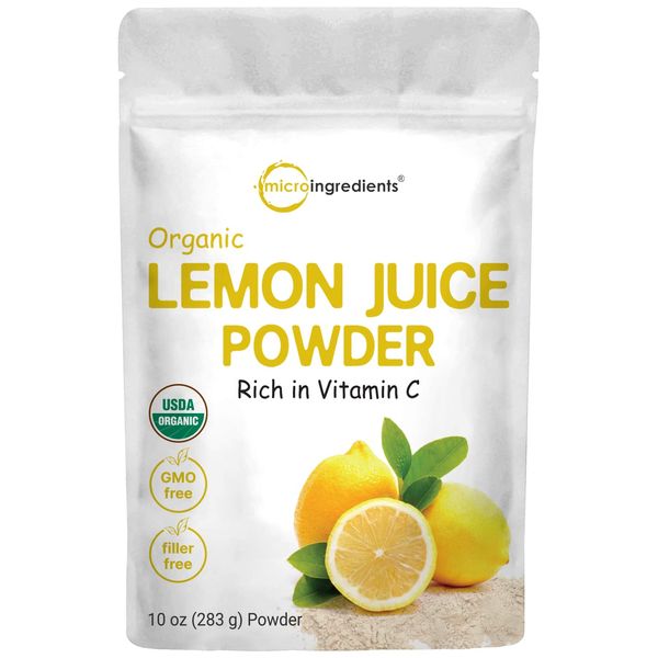 Organic Lemon Juice Powder, 10 Ounce, Cold Pressed Concentrated Powder, Filler Free, Rich in Natural Vitamin C for Immune System Booster, Great Flavor for Soda, Baking and Cooking, Vegan Friendly