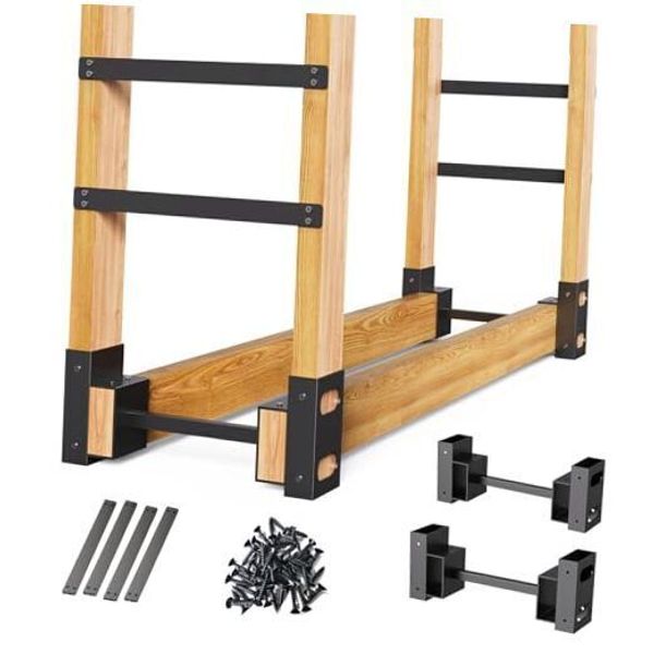 Firewood Rack Outdoor, Adjustable Length Wood Storage Brackets Kit, set of 2