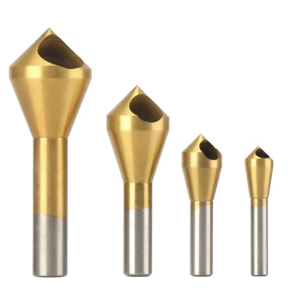 OCGIG 4 Pcs Titanium Coated Countersink Chamfer Tool Deburring Tool Set Metal Wood Drill Bits Set