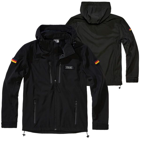 BWuM Tactical Softshell Jacket + Patch & Flags, black, L