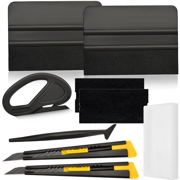 Car Window Tint Kit Vinyl Wrap Tool Kit Include Felt Squeegee, Window Film Application Kit Window Tinting Tools Film Cutters, Retractable Utility Knife and Edge Trimming (Black)