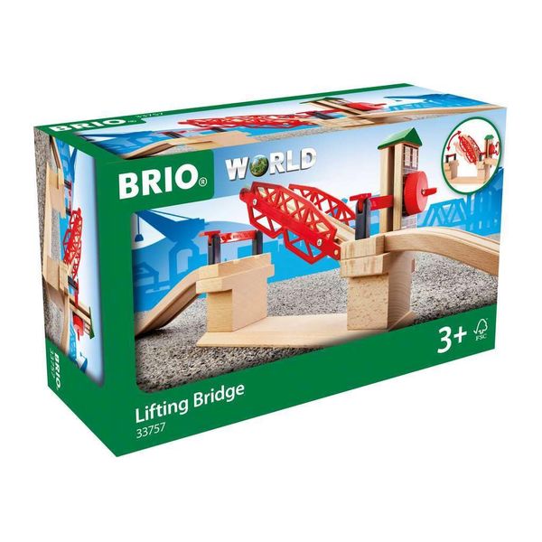 BRIO 33757 Lifting Bridge | Toy Train Accessory with Wooden Track for Kids Age 3 and Up, Red