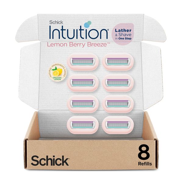 Schick Intuition Refill, Lemon Berry Breeze Razors for Women | Intuition Razor Blades Refill with Organic Lemon, 8 Count Razor Refills