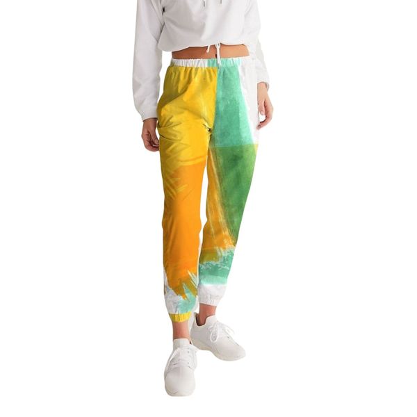 Womens Track Pants - Orange Multicolor Graphic Sports Pants - S