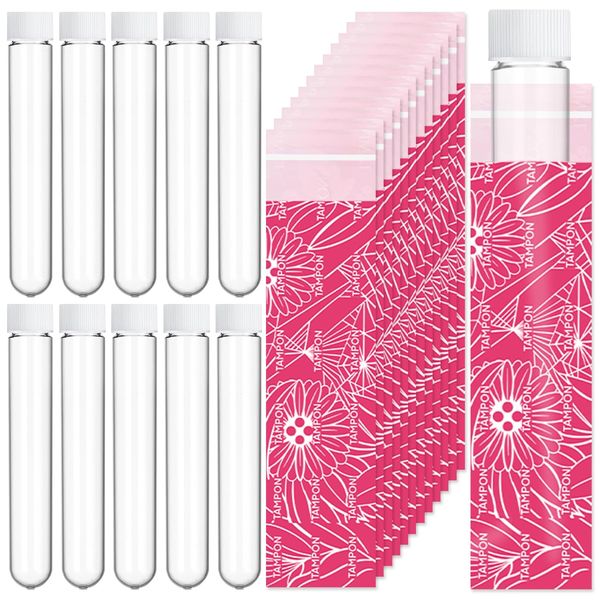 Secret Tampon Flask Set,Includes 10 Pcs 1.2 Oz Reusable Plastic Tube Flasks for Women Flask Containers 12 Pcs Tampon Reusable Wrappers Funnels for Cruise Event,Concert,Outdoor Sports