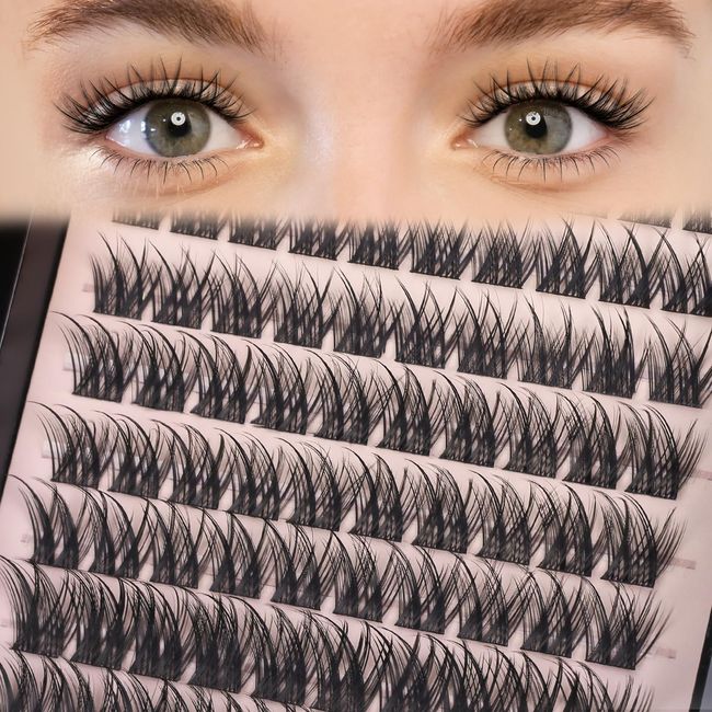 MLEN 100pcs Lashes Clusters 10-16mm Manga Lashes Individual D Curl Manga Individual Lashes Clusters DIY Eyelash Extension Kit Cat Eye Lashes Manhua Clusters Fake Eyelashes Natural Look Manhwa Lashes