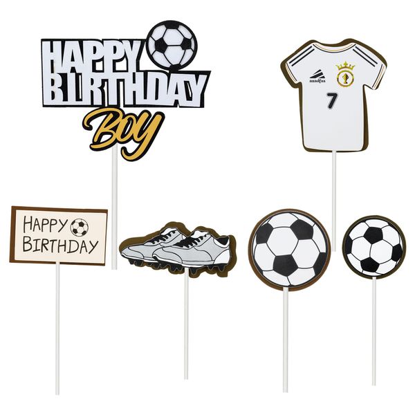 6Pcs Soccer Happy Birthday Boy Cake Toppers DIY Soccer Ball Shoes Goal Cake Picks Sport Football Theme Birthday Party Baby Shower Cake Decorations Kids Boys Men Birthday Party Favors Supplies