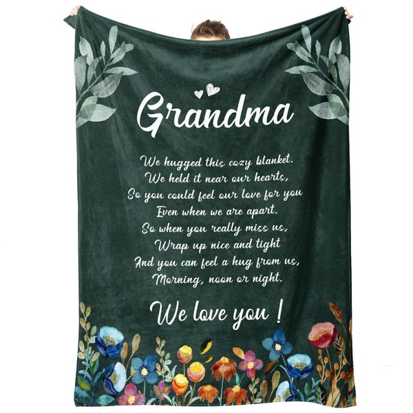 Craftique Gifts for Grandma, Grandma Green Blanket, Birthday Gifts for Grandma, for Grandma from Grandchildren, We Love You Soft Throw Blankets 50'' x 60''