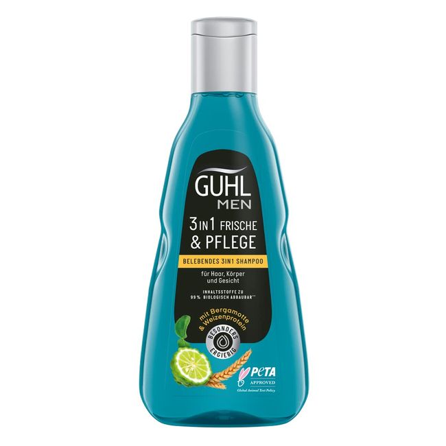 Guhl Men 3 in 1 Frische & Pflege Shampoo - Inhalt: 250 ml - Für Haar, Körper und Gesicht - Haartyp: normal