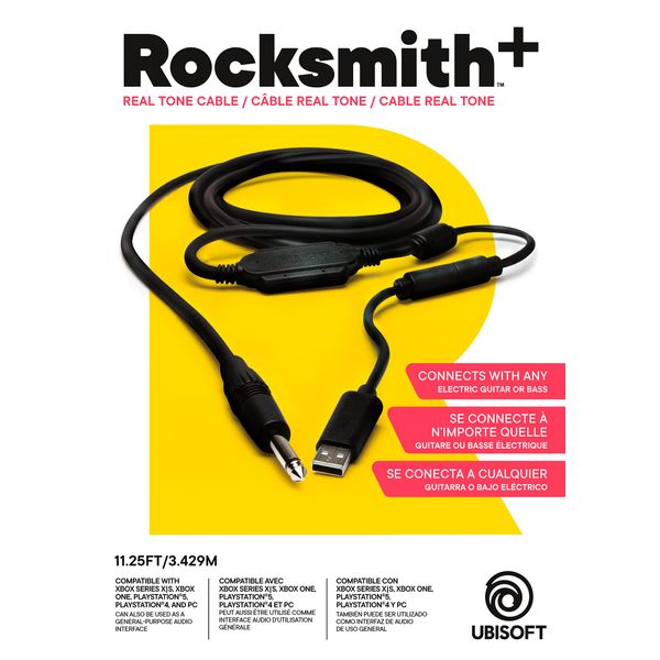 Ubisoft Rocksmith 2014 Real Tone Cable, 11.25 ft, Black, Guitar Cable, Compatible with Xbox One, Xbox 360, PS4, PS3, PC, Mac