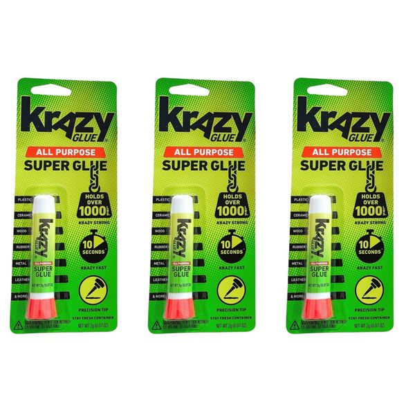 Krazy Glue Elmer's Original Crazy Super Glue All Purpose Instant Repair, 3 Piece