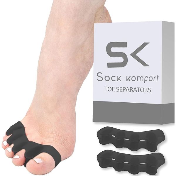 Gel Toe Separators For Functional Fitness & Foot Pain Relief - 1 Pair - Black