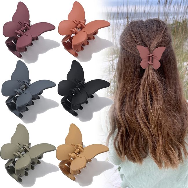 SIROLISA 6PCS Butterfly Hair Claw Clip, Butterfly Claw Hair Clips for Women Girls Small Nonslip Butterfly Jaw Clips for Thick Hair and Strong Hold Hair TypeA