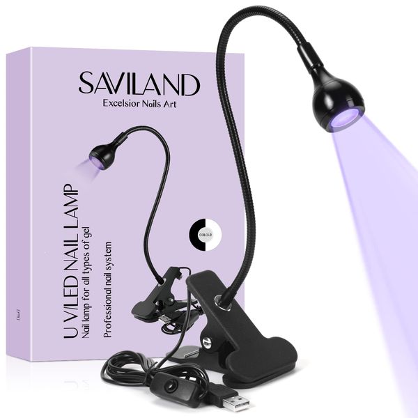 Saviland U V Nail Lamp – Mini Black Lights LED Mini Nail Lamp with Securing Clip Rotatable Nail Dryer Nail Art LED U V Light for Nails (3W) for Curing Gel Polish U V Nail Gels Manicure, Gift for women