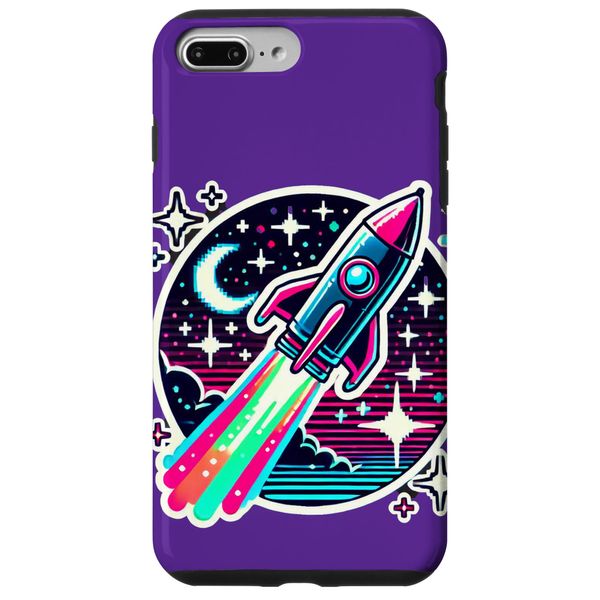 80s Pixel Art Rocket Flying Through Space Retro 8-Bit Style Case for iPhone 7 Plus/8 Plus