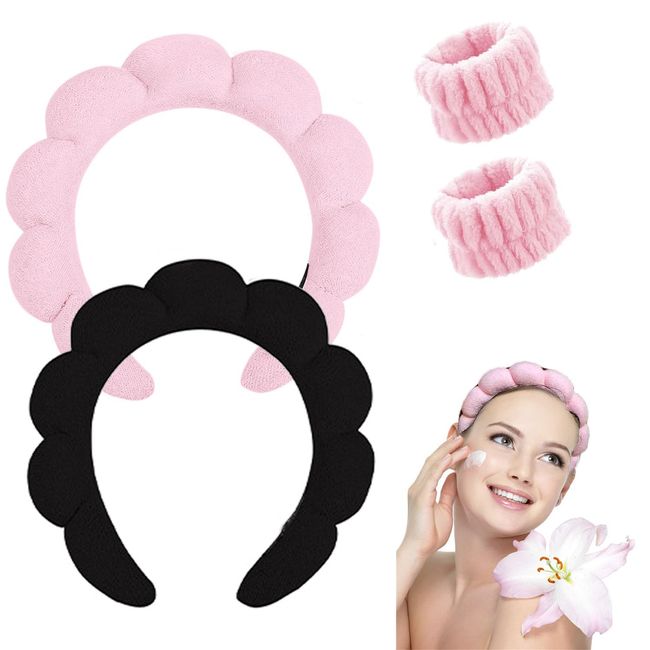 Spa Headband for Washing Face, Makeup Headband, Bubble Skincare Headbands with Face Wash Wristbands, Terry Cloth Headband Soft Puffy Headband for Women Gifts