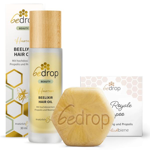 bedrop Hair Care Set | BEELIXIER Haaröl Hair Oil & Gelée Royale festes Shampoo bei beanspruchtes Haar & Haarwachstum mit Rosmarinöl, Propolis & Manuka Honig