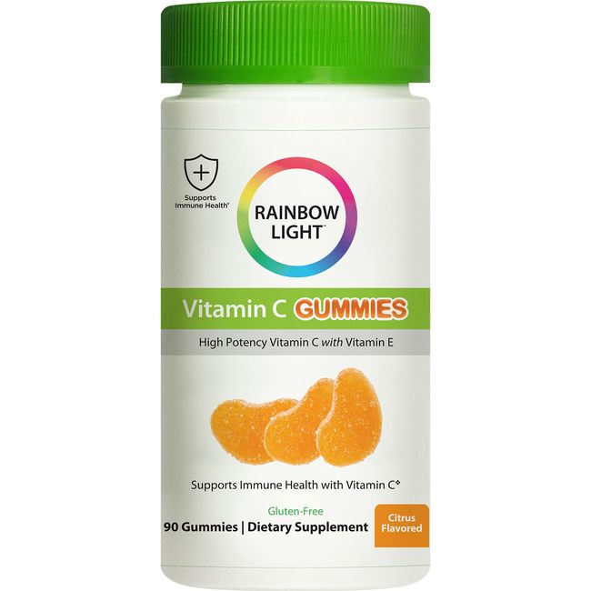 Rainbow Light Gummy Vitamin C Slices, Natural Vitamin E, Tangy Orange, 90 Gummies (Package May Vary)