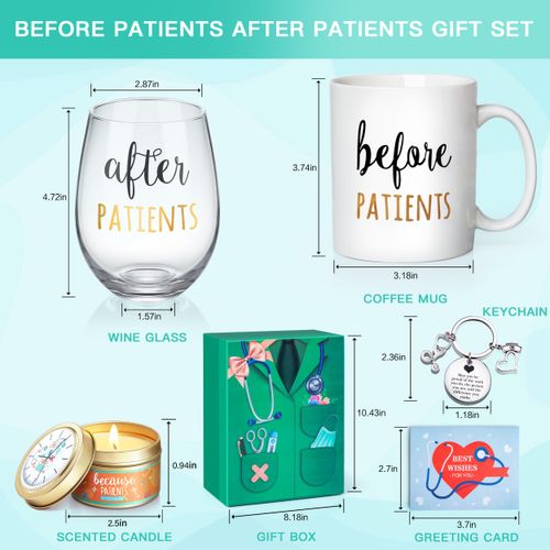 Gemwi Before Patients, After Patients 11 oz Coffee Mug and 18 oz Stemless Wine Glass Candle Gifts Set Idea for Nurses, Doctors, Dentists, Hygienists, Physician Nurses' week Graduation Birthday Gifts…