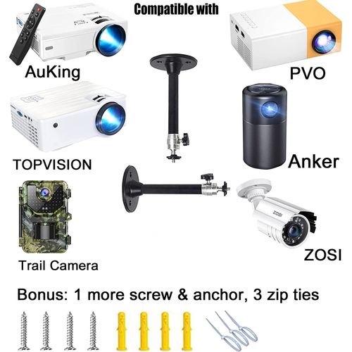 Mini Projector Mount - 360 Rotatable Ceiling/Wall Mount, 7 in/18cm Length, Compatible With Dr.j Dbpower Jinhoo Anker TMY Camera DVR for Office Home Theater