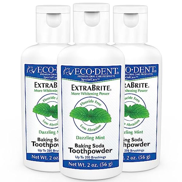 Eco-Dent ExtraBrite Baking Soda Toothpowder, Mint - Fluoride-Free Toothpaste Powder, SLS-Free Tooth Powder with Oxidizing Calcium Peroxide, Whitening Toothpaste Alternative, 2 Oz Ea (Pack of 3)