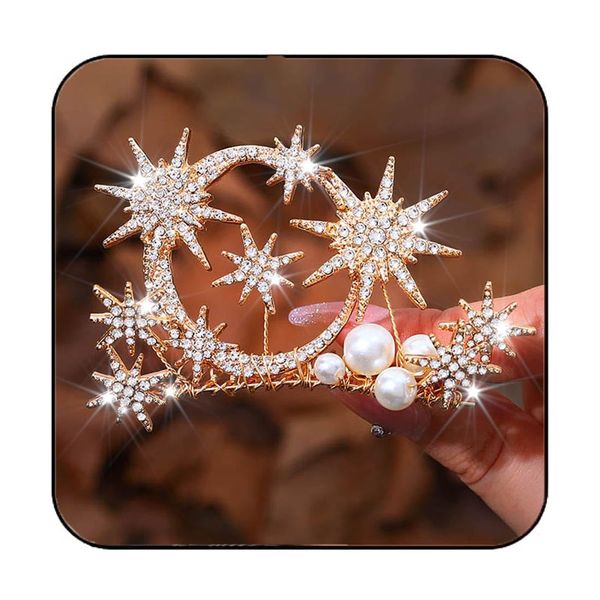 Kilshye Girls Star Rhinestone Tiara Gold Crystal Moon Birthday Crown Wedding Flower Girls Hair Accessories