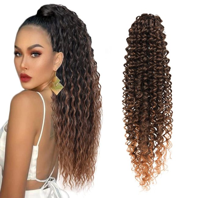 Meisixiu Ponytail Extension Africal Black Women Clip In Ponytail Hair Extensions Drawstring Ponytail Deep Curly Heat Resistant Synthetic Instant Clip Protective Style Afro Kinky Curly Hair