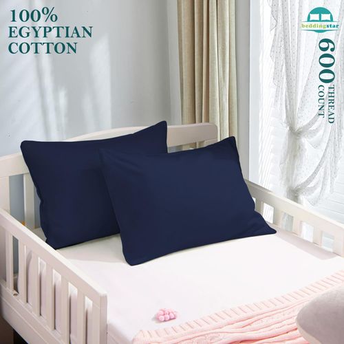 Travel Pillow Case 12x16 Size Set of 2 Envelope Closure Toddler Pillowcase 600 Thread Count 100% Egyptian Cotton Travel Pillow Covers 12 x 16,Navy Blue Solid